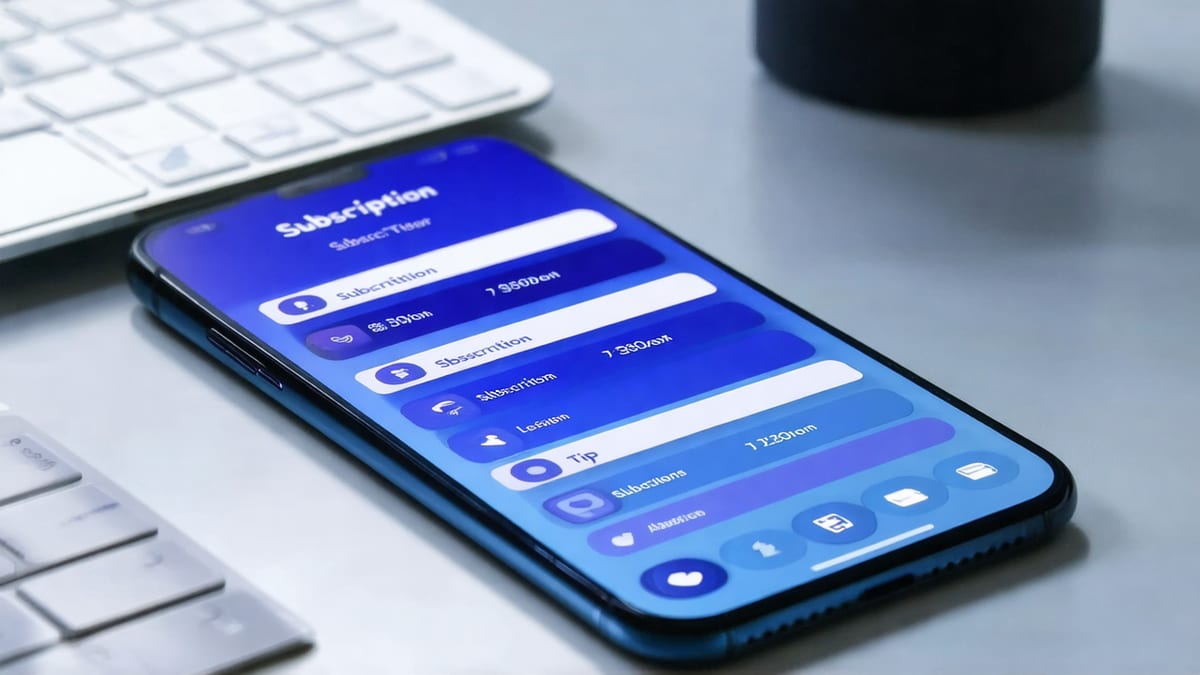 A phone showing subscription tiers and tip options